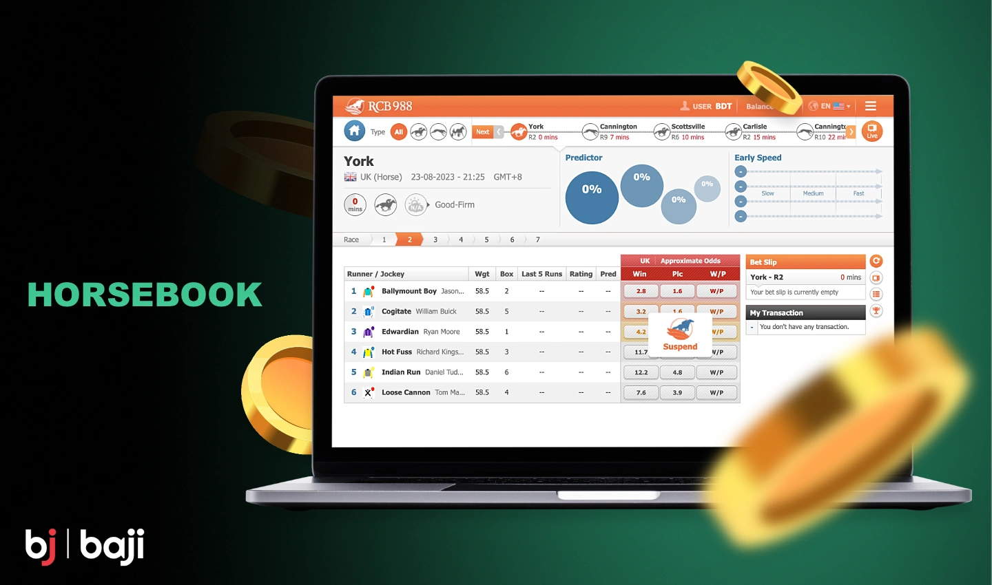 Baji प्लेटफ़ॉर्म पर, आप विभिन्न प्रकार की घुड़दौड़ पर दांव लगा सकते हैं