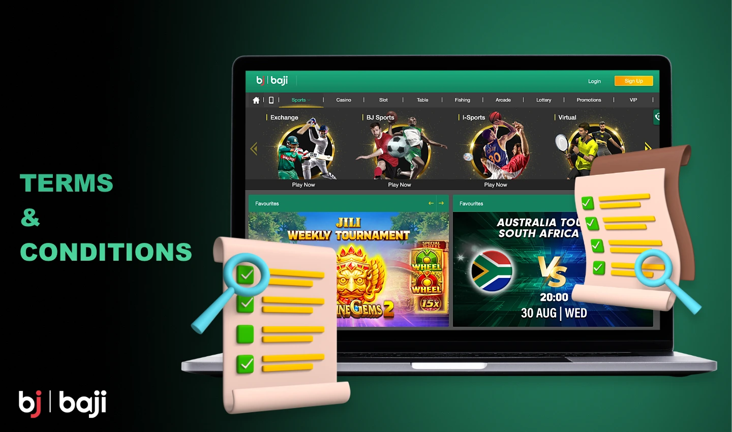 Before interacting with Baji, the user needs to learn the terms and conditions of the platform