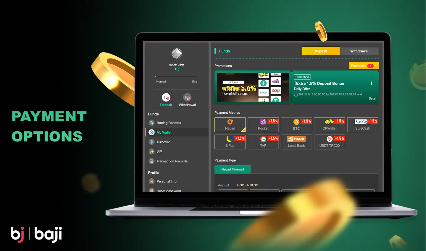 Various payment methods are available in Baji 555 for the convenience of the users